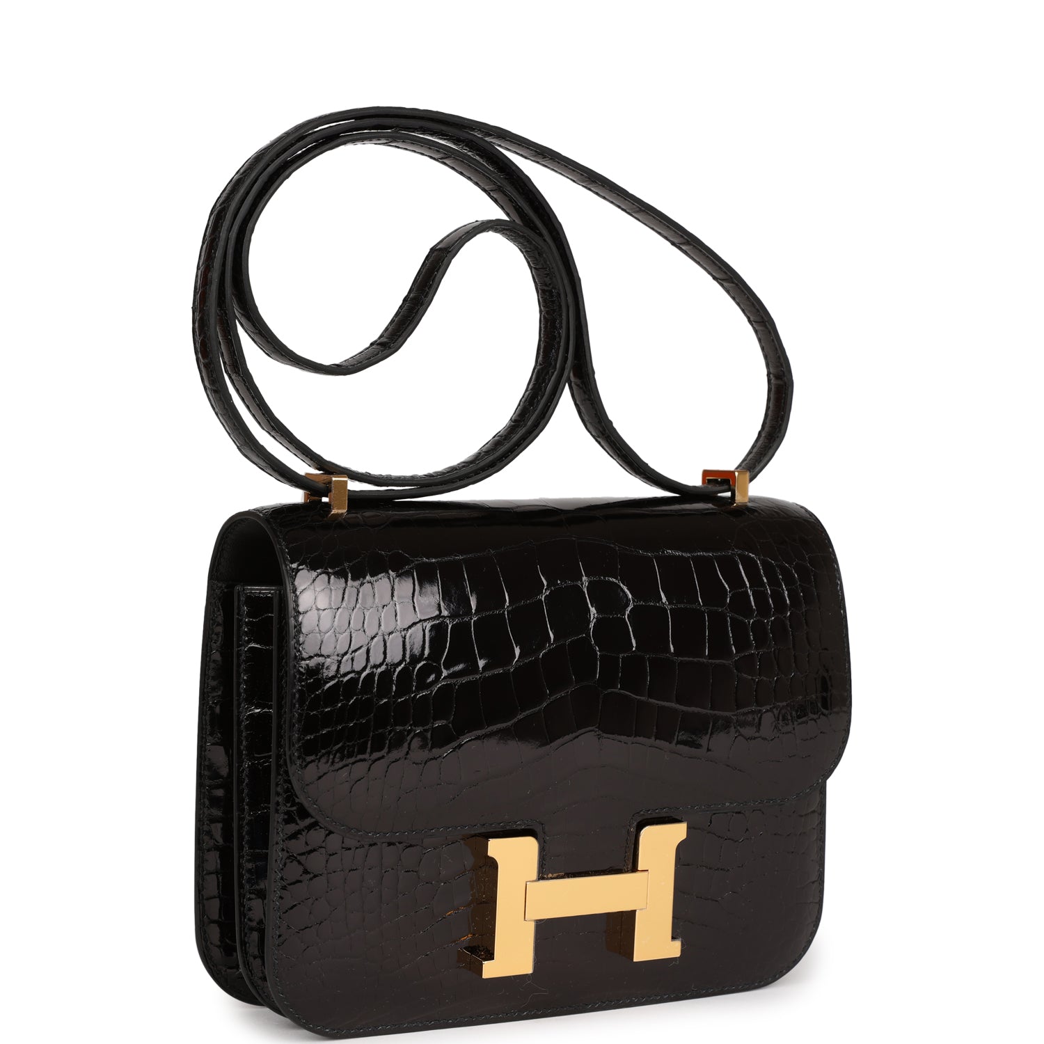 Hermès Constance 18 Black Shiny Alligator Gold Hardware