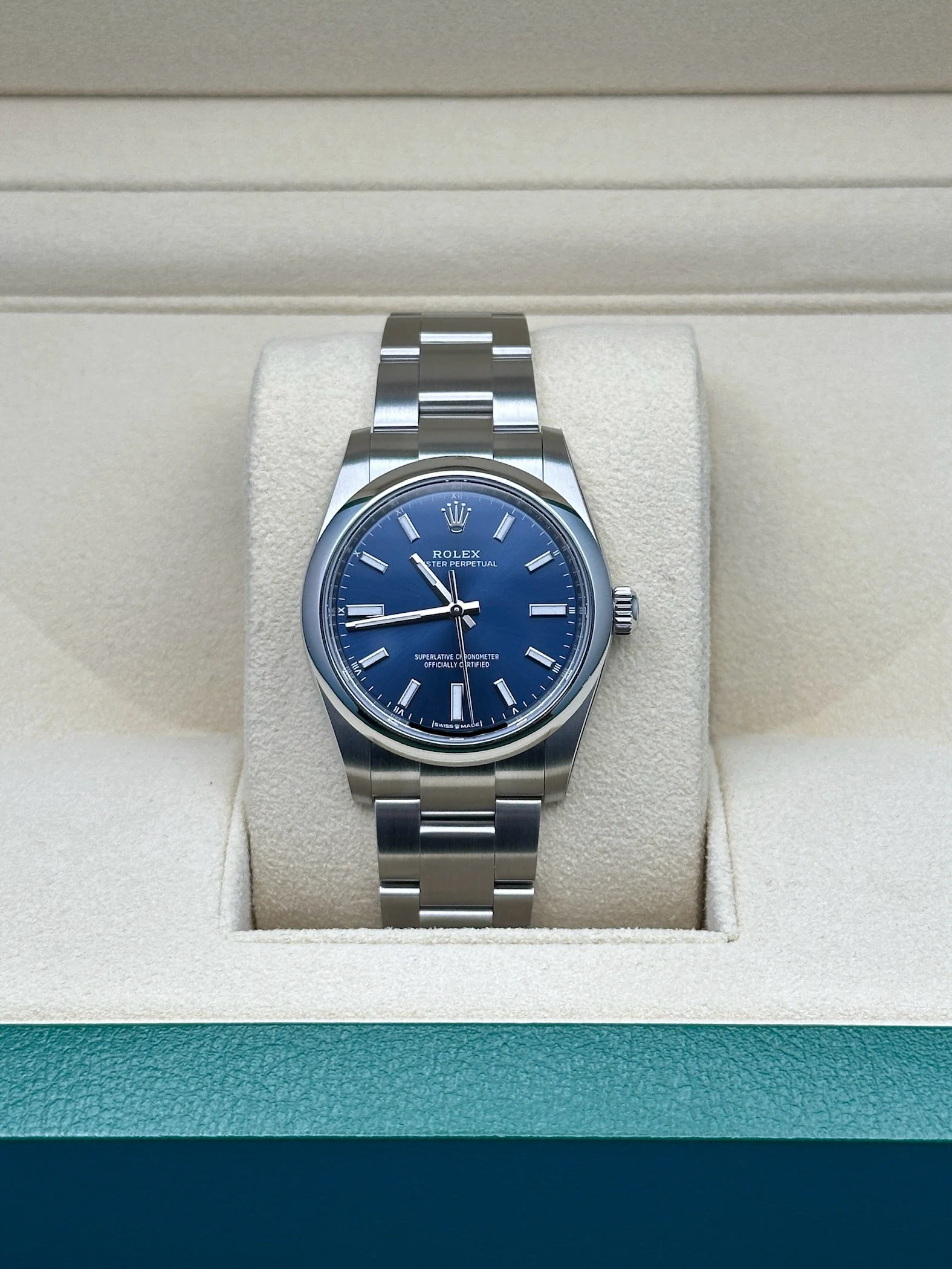 【Super Clone】ROLEX Oyster Perpetual 34mm 124200 Blue Dial Oyster Stainless Steel Bracelet