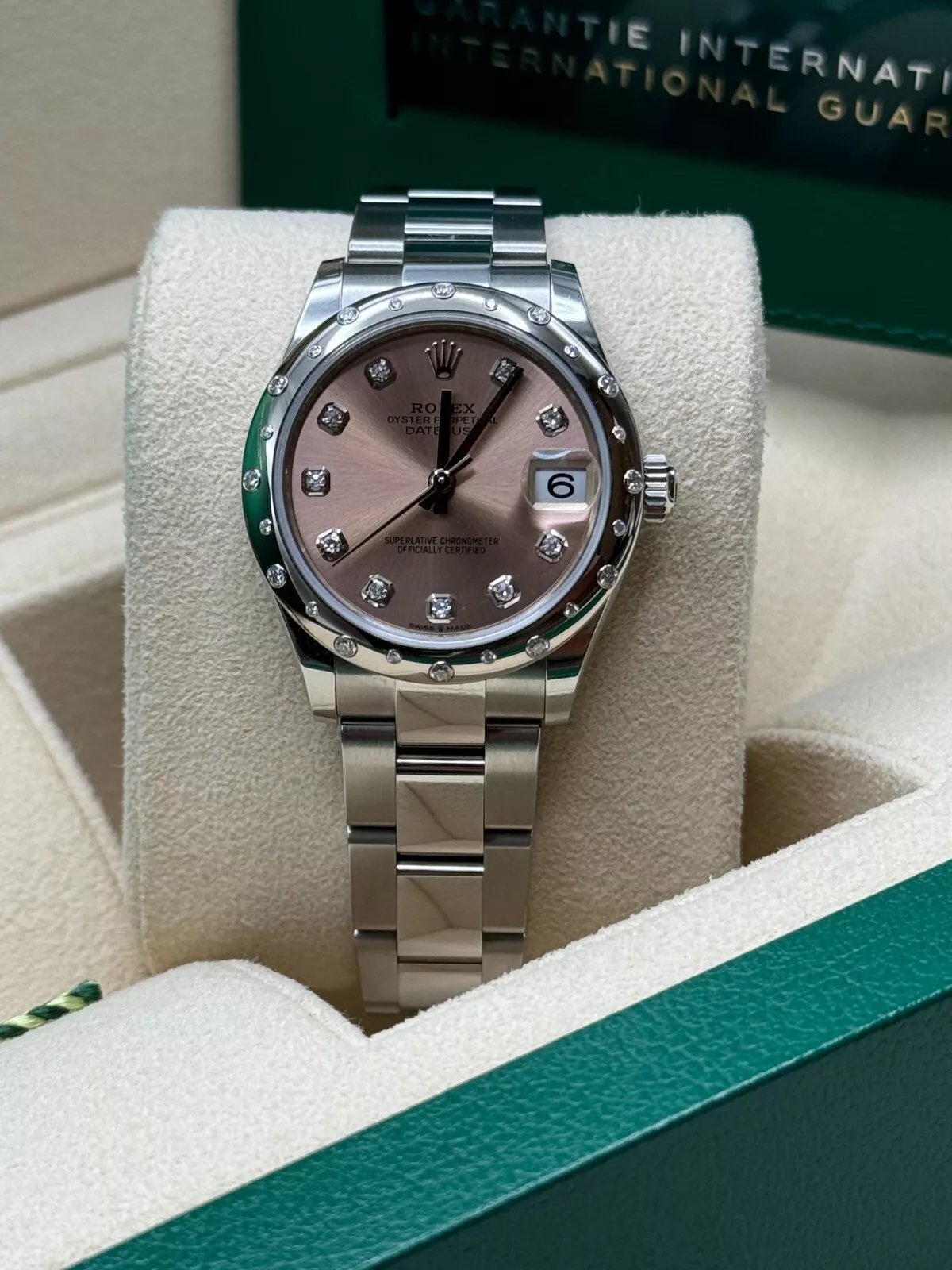 【Super Clone】ROLEX Datejust m278344-0033/0034 Pink Dial 31mm Domed Diamond Oyster Watch