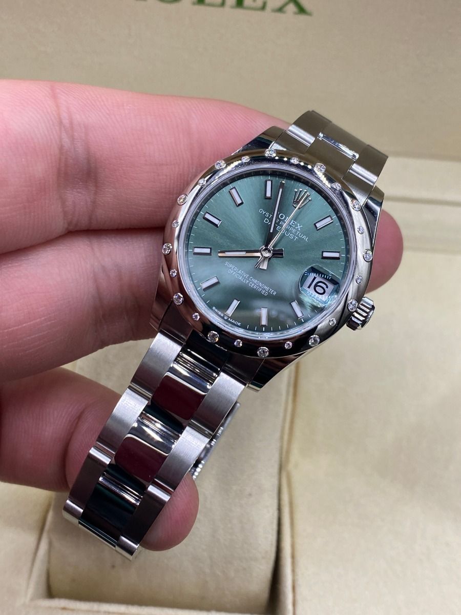 【Super Clone】ROLEX Datejust m278344-0019/0020 Mint Green Dial 31mm Domed Diamond Oyster Watch