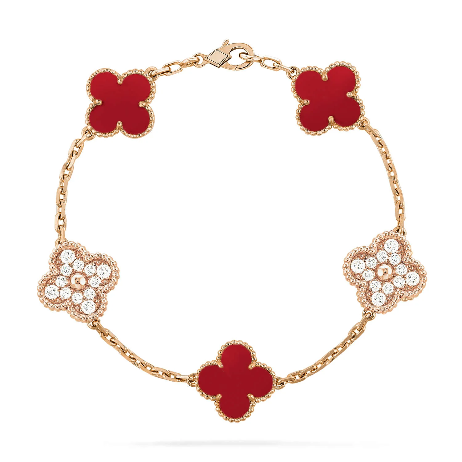 Regalia jewelryCLOVER 5 MOTIFS CARNELIAN DIAMOND BRACELET