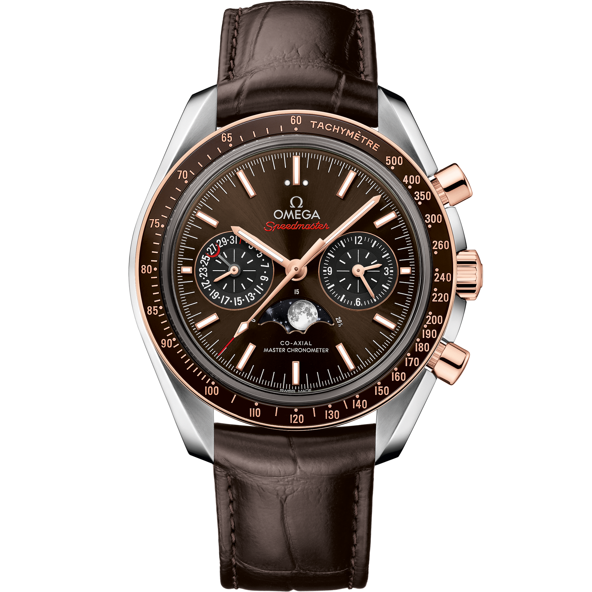 Speedmaster MoonPhase 44.25 mm Steel ‑ Sedna Gold Leather Strap
