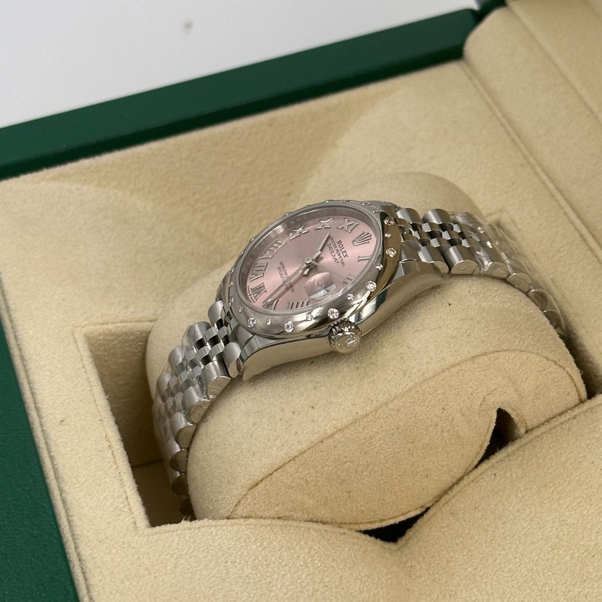 【Super Clone】ROLEX Datejust m278344-0021/0022 Pink Dial 31mm Domed Diamond Oyster Watch