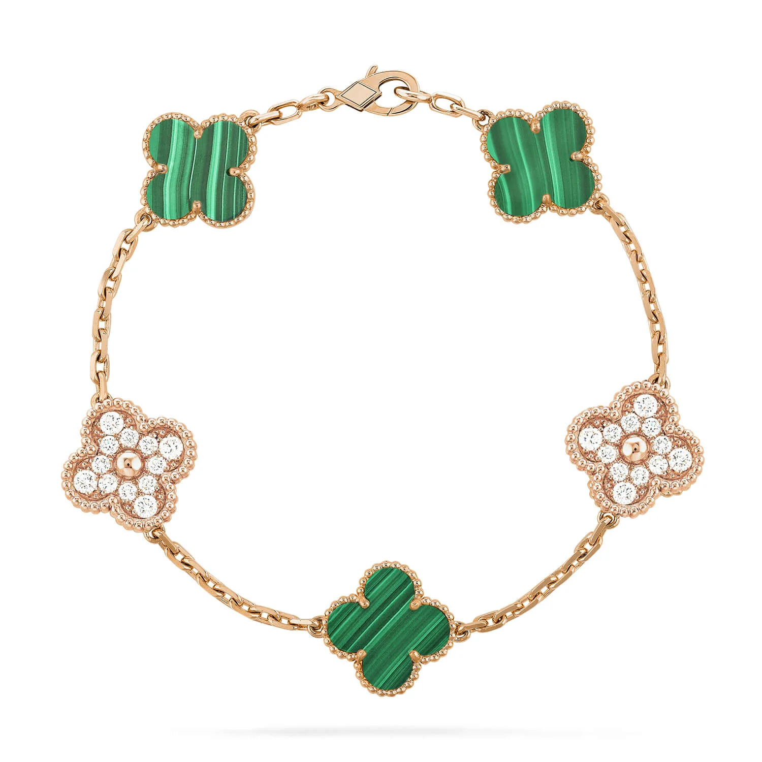 Regalia jewelryCLOVER  5 MOTIF MALACHITE DIAMOND BRACELET