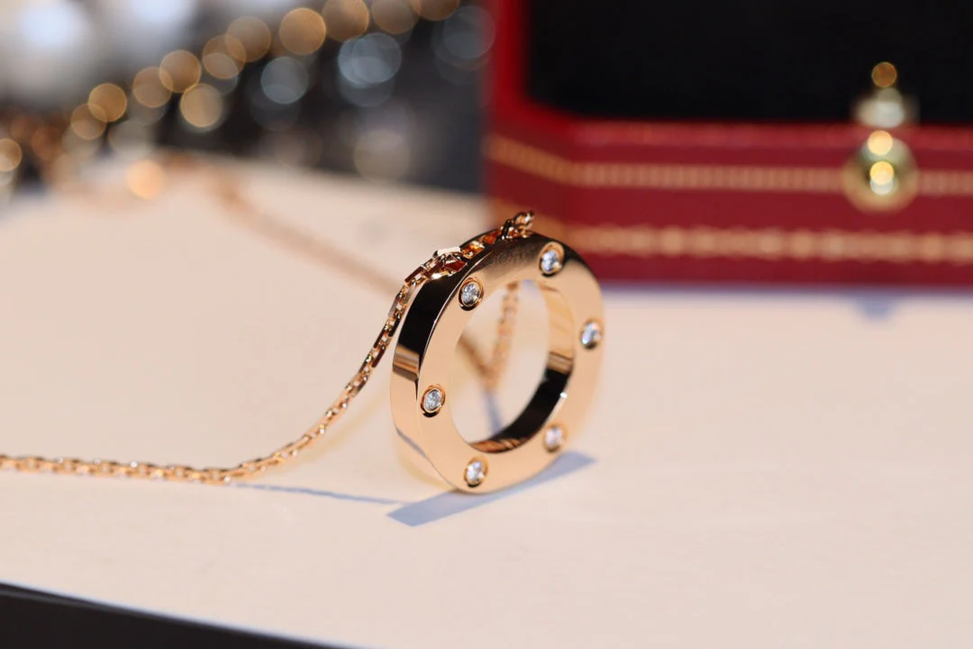 Regalia jewelryLOVE NECKLACE 16MM 6 DIAMONDS PINK GOLD