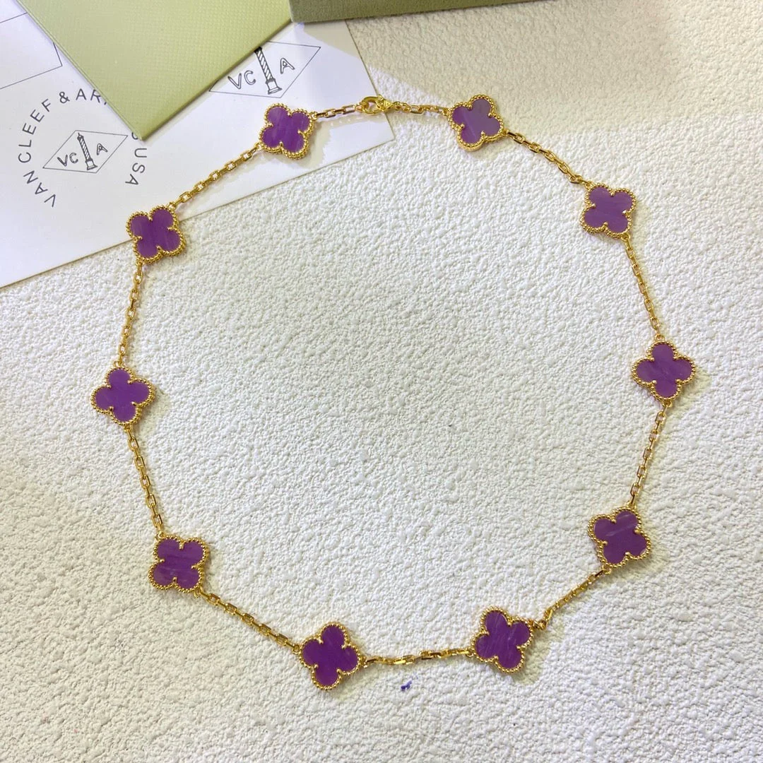 Regalia jewelryCLOVER 10 MOTIFS  PURPLE VIOLET  NECKLACE