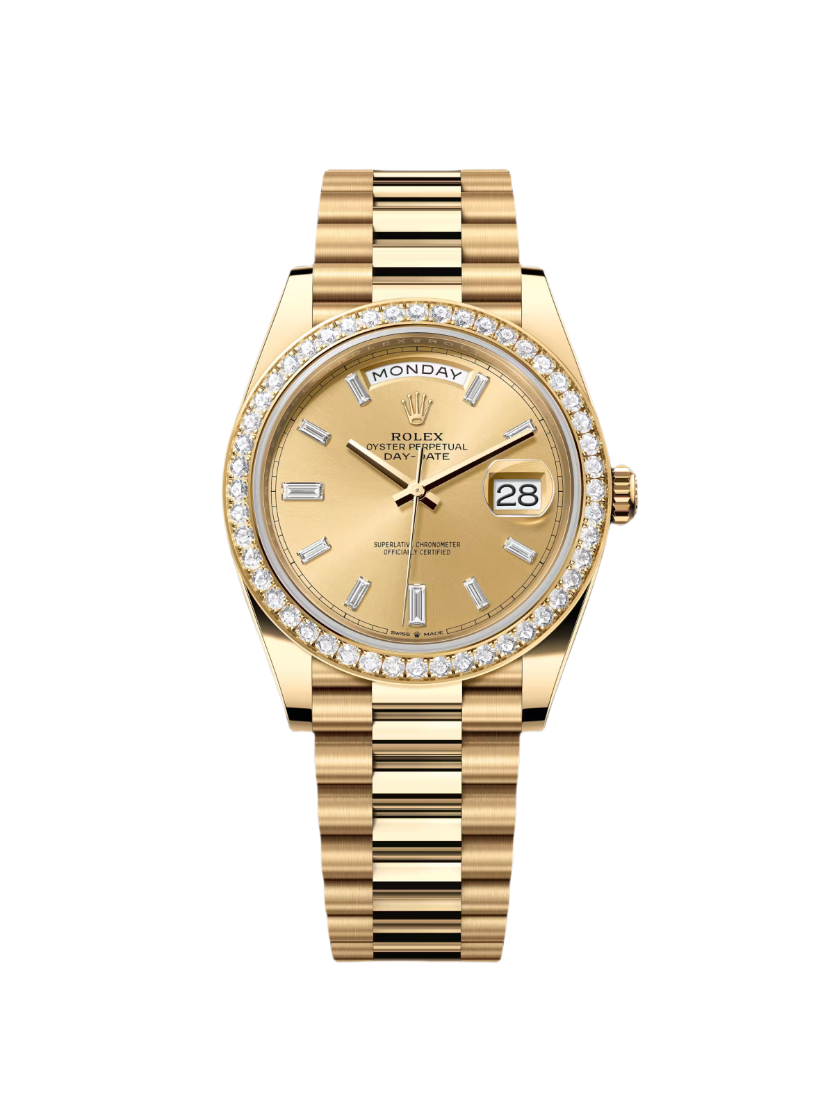 【Super Clone】ROLEX Day-Date 40mm Champagne Diamond Dial and Bezel Yellow Gold President Bracelet 228348RBR-0002