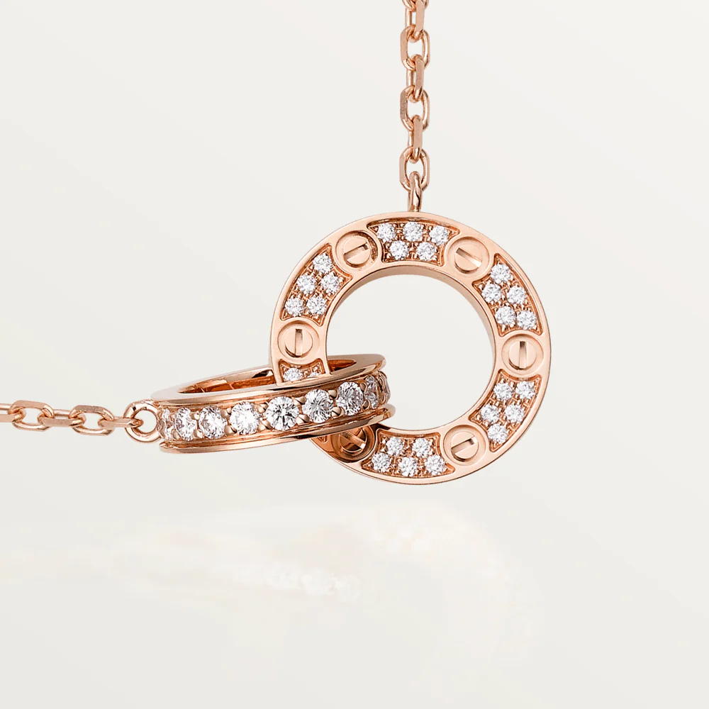 Regalia jewelryLOVE 7.6MM NECKLACE ROSE GOLD AND SILVER  FULL DIAMOND