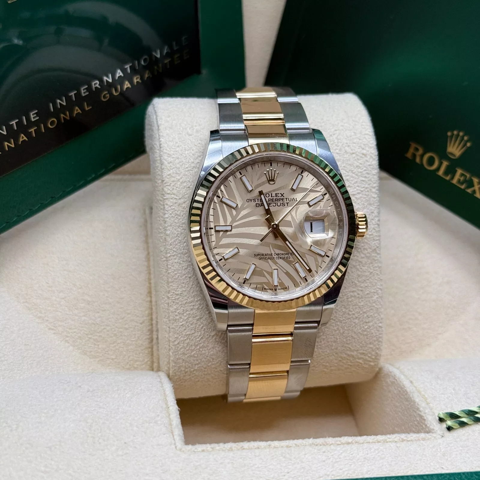 【Super Clone】ROLEX  Datejust 36mm 126233 Golden Palm Motif Dial Jubilee Bracelet Watch