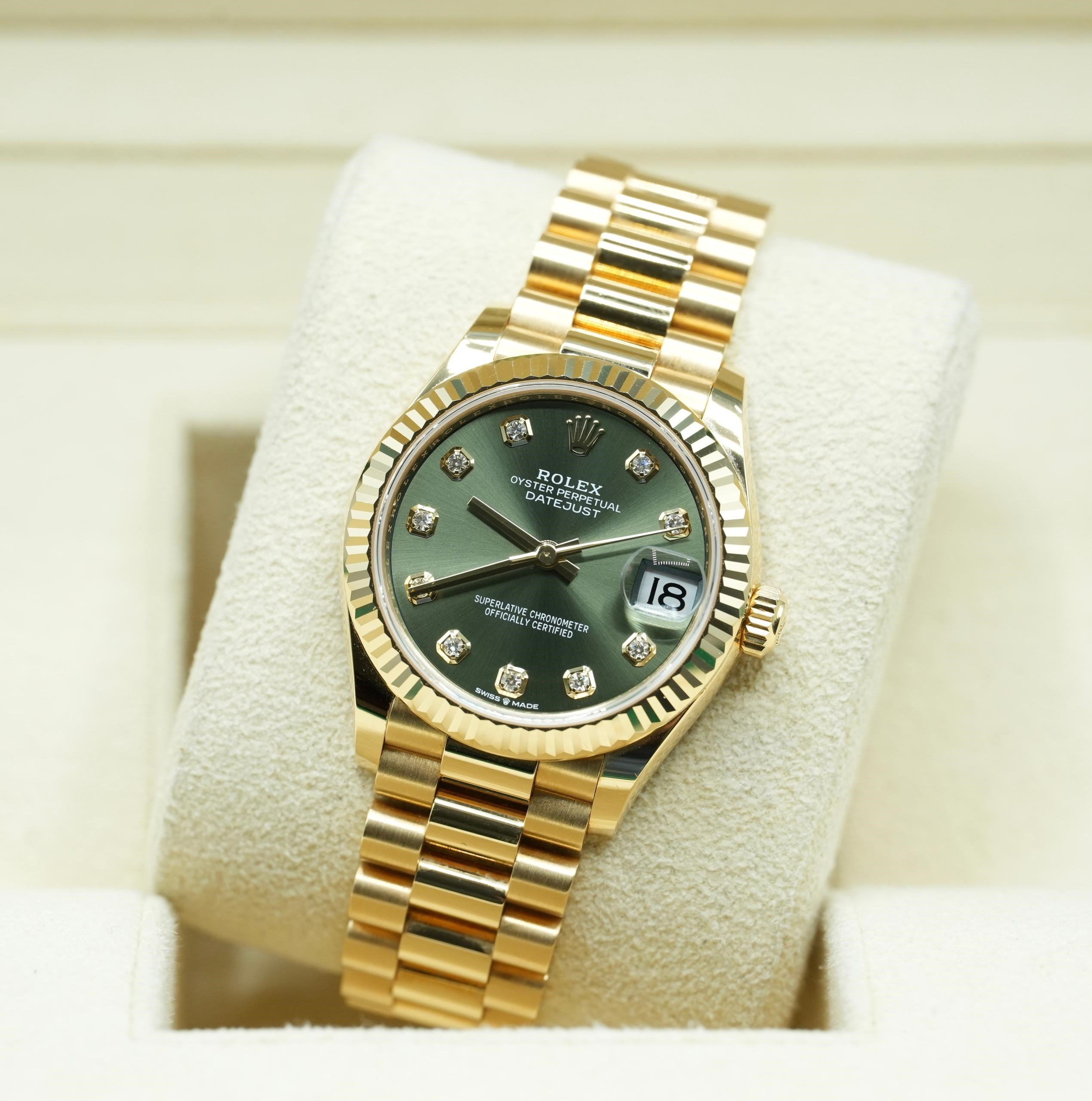 【Super Clone】ROLEX Datejust m278278-0011 Olive Green 31mm Dial President Bracelet Watch