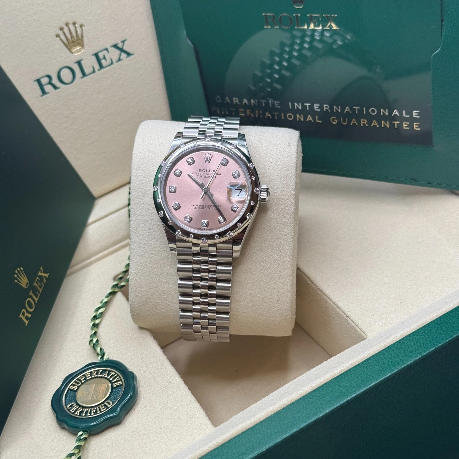 【Super Clone】ROLEX Datejust m278344-0033/0034 Pink Dial 31mm Domed Diamond Oyster Watch