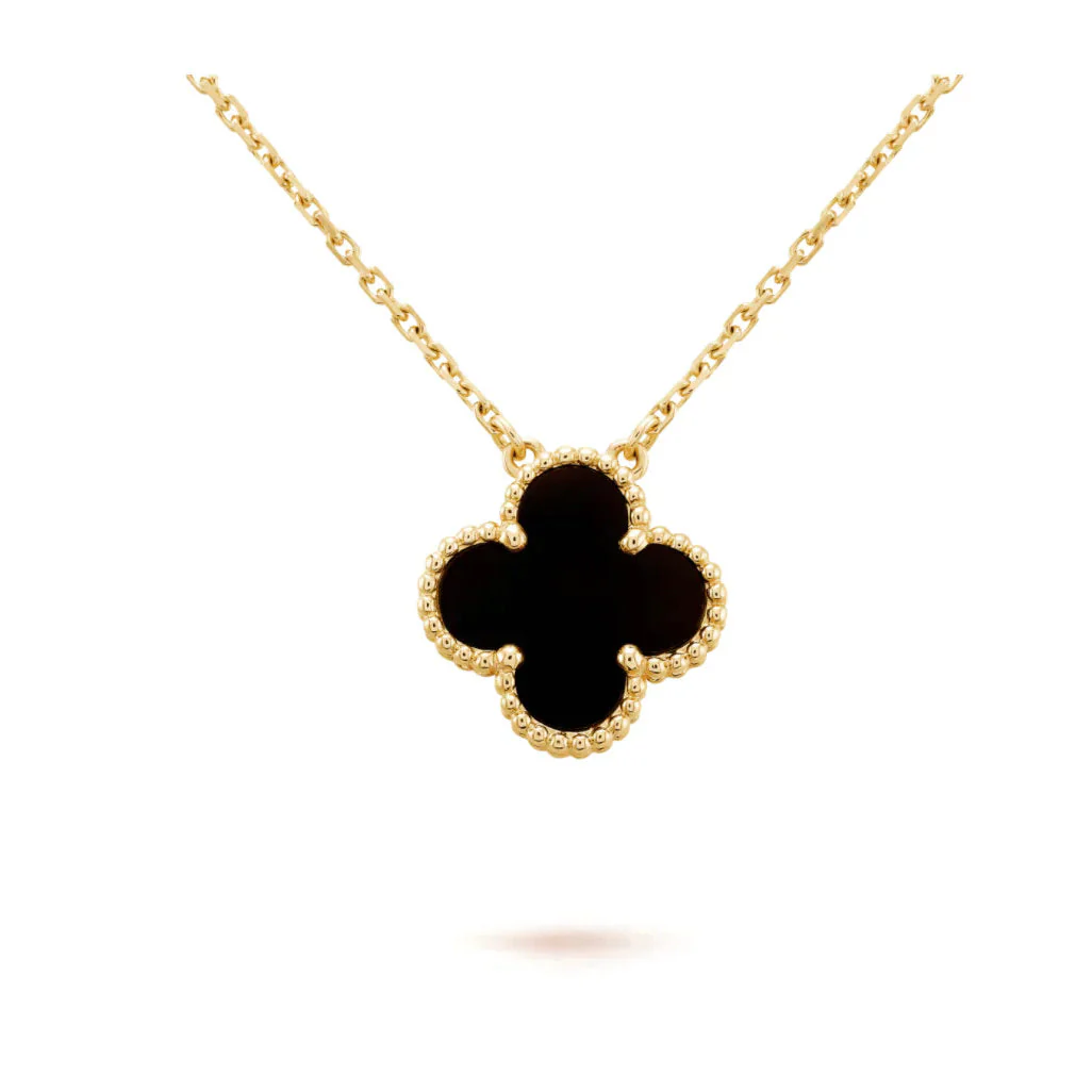 Regalia jewelryCLOVER 15MM BLACK ONYX SINGLE FLOWER NECKLACE