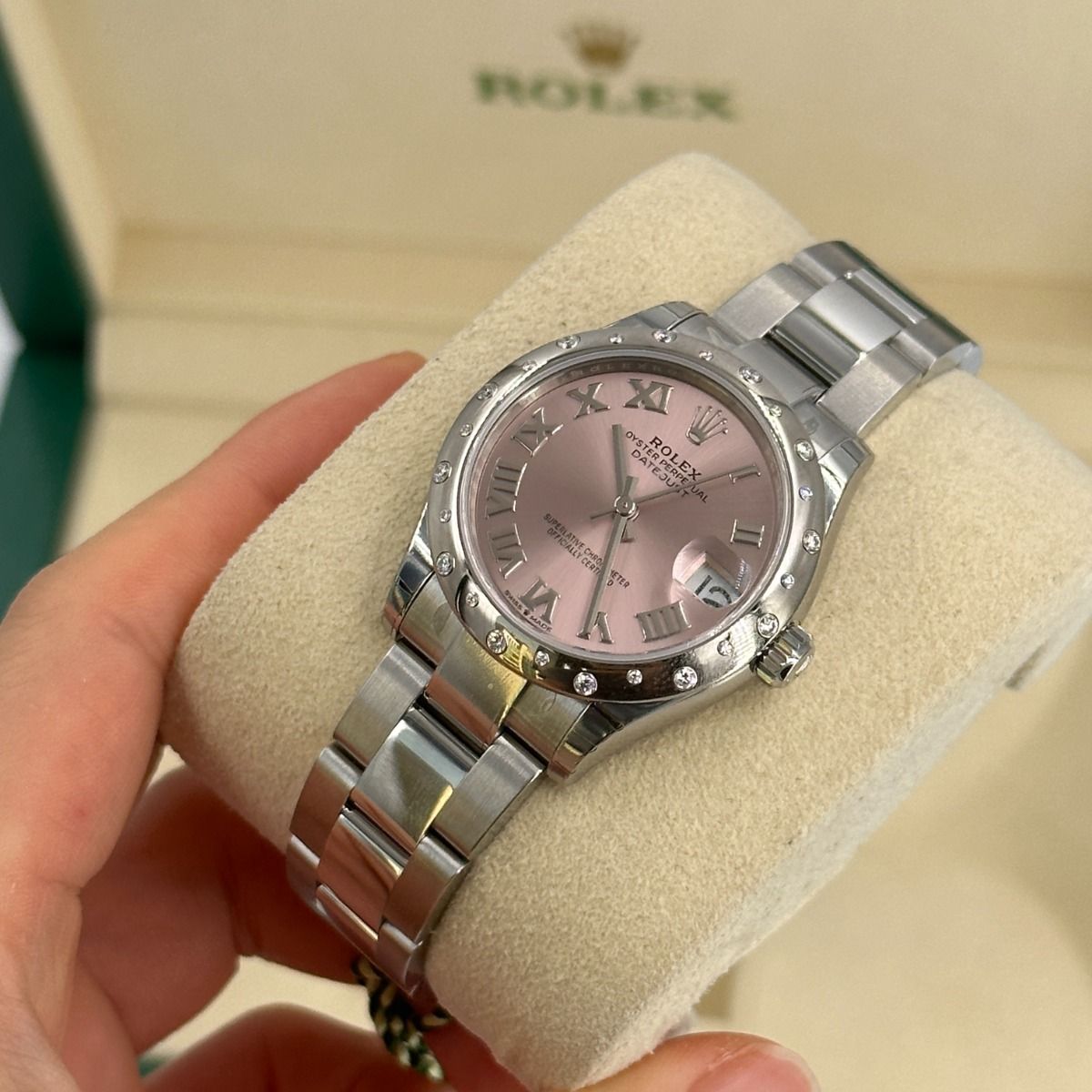 【Super Clone】ROLEX Datejust m278344-0021/0022 Pink Dial 31mm Domed Diamond Oyster Watch