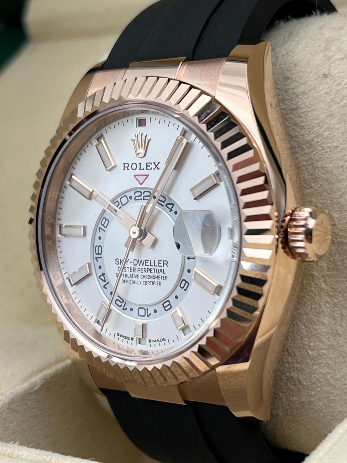 【Super Clone】ROLEX Sky-Dweller 42mm Rose Gold White Dial Oysterflex - 336235