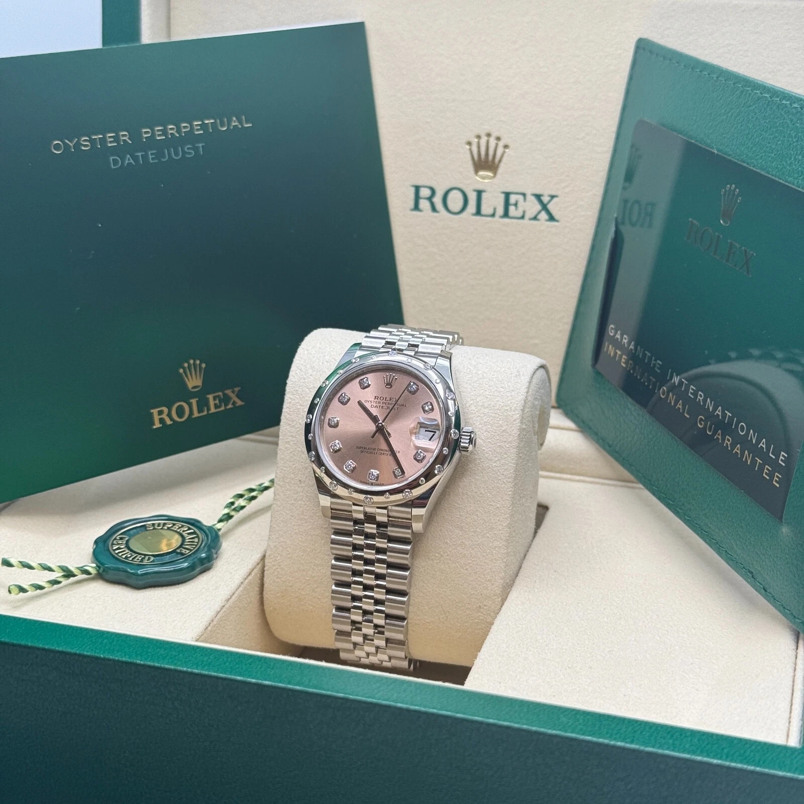 【Super Clone】ROLEX Datejust m278344-0033/0034 Pink Dial 31mm Domed Diamond Oyster Watch