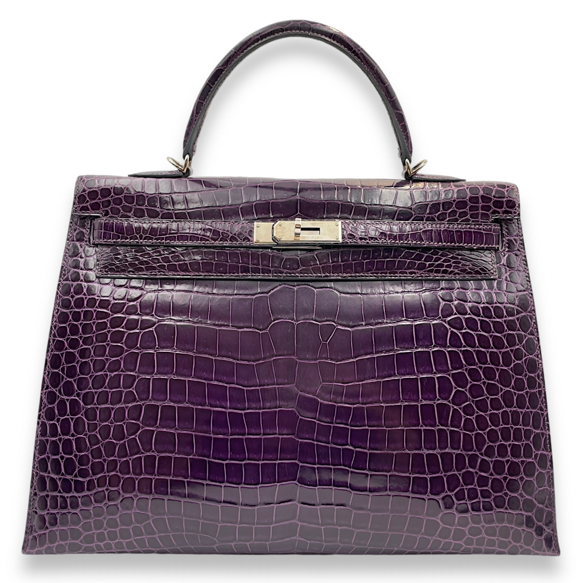 Hermès Kelly 35 Amethyst in Shiny Porosus, Palladium hardware