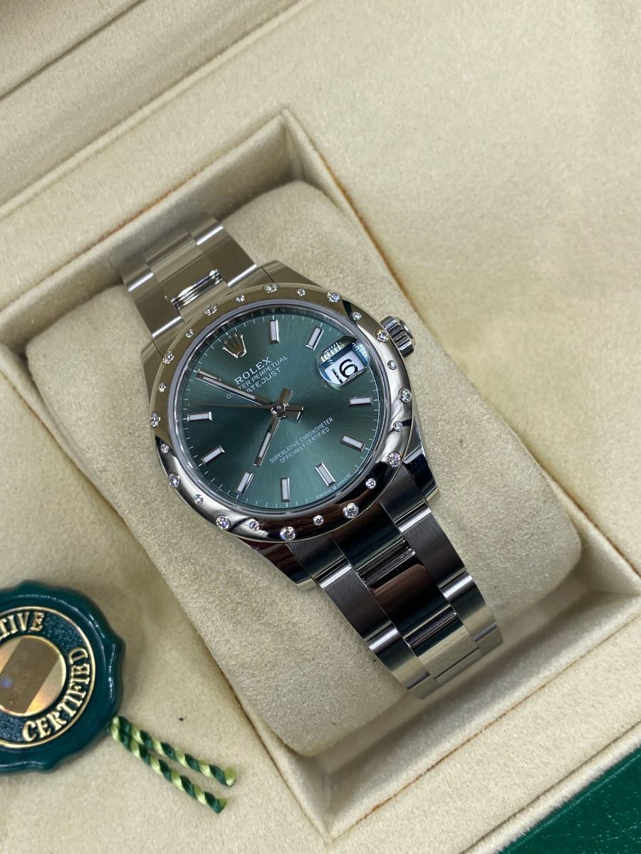 【Super Clone】ROLEX Datejust m278344-0019/0020 Mint Green Dial 31mm Domed Diamond Oyster Watch