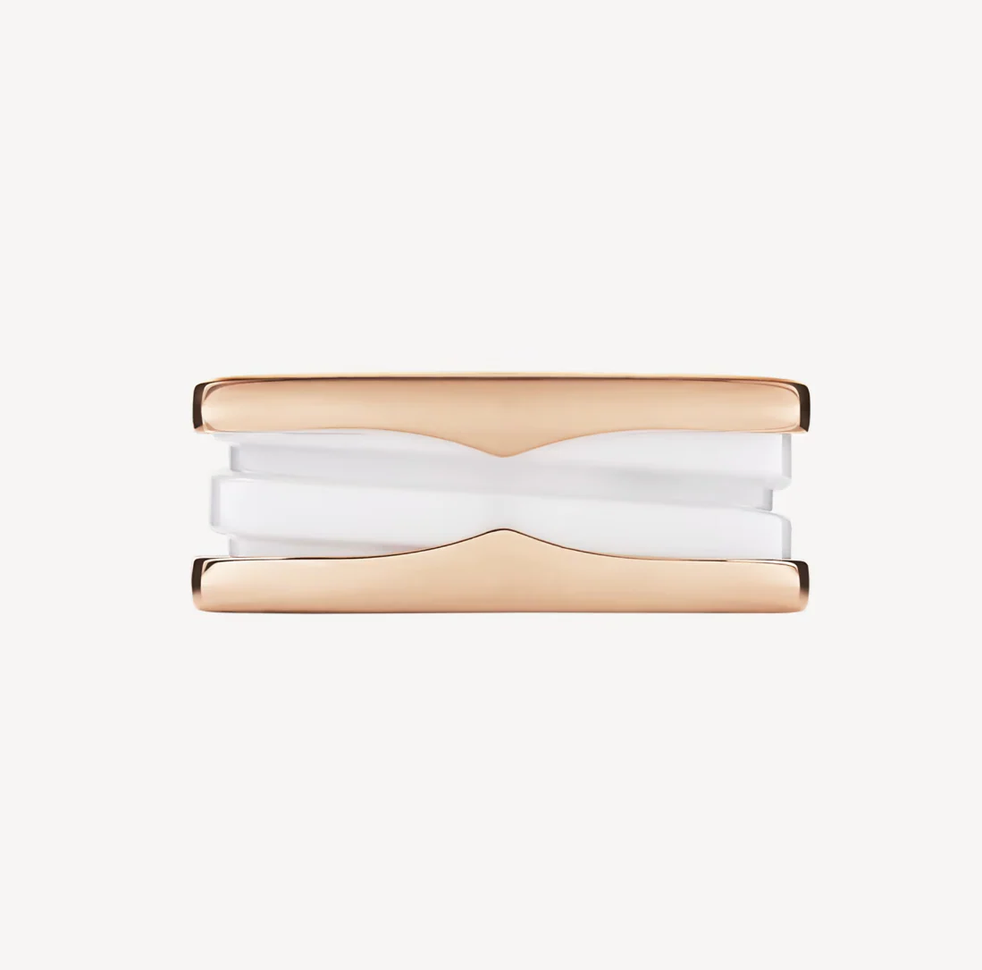 Regalia jewelryZERO 1 TWO-BAND LOOPS AND WHITE CERAMIC SPIRAL PINK GOLD RING