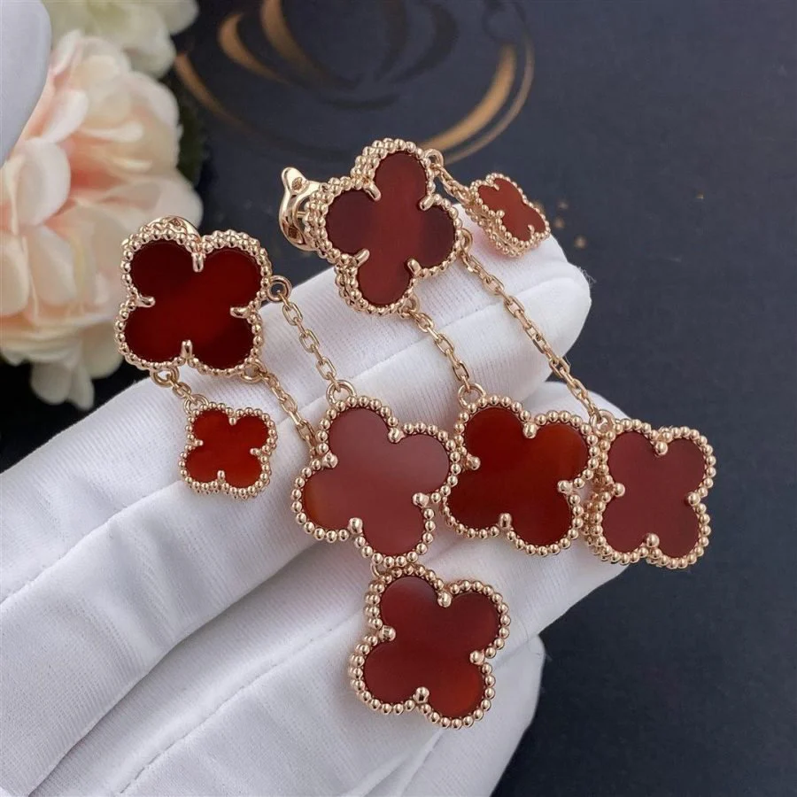 Regalia jewelryCLOVER EARRINGS CARNELIAN 4 MOTIFS PINK GOLD