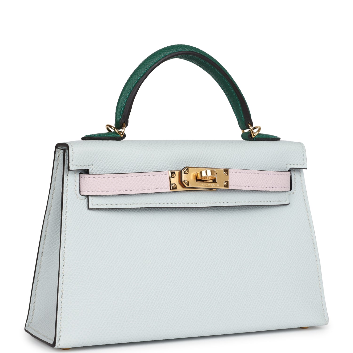 Hermès Kelly Sellier 20 Tri-color Gris Platine, Mauve Pale and Vert Moyen Epsom Gold Hardware