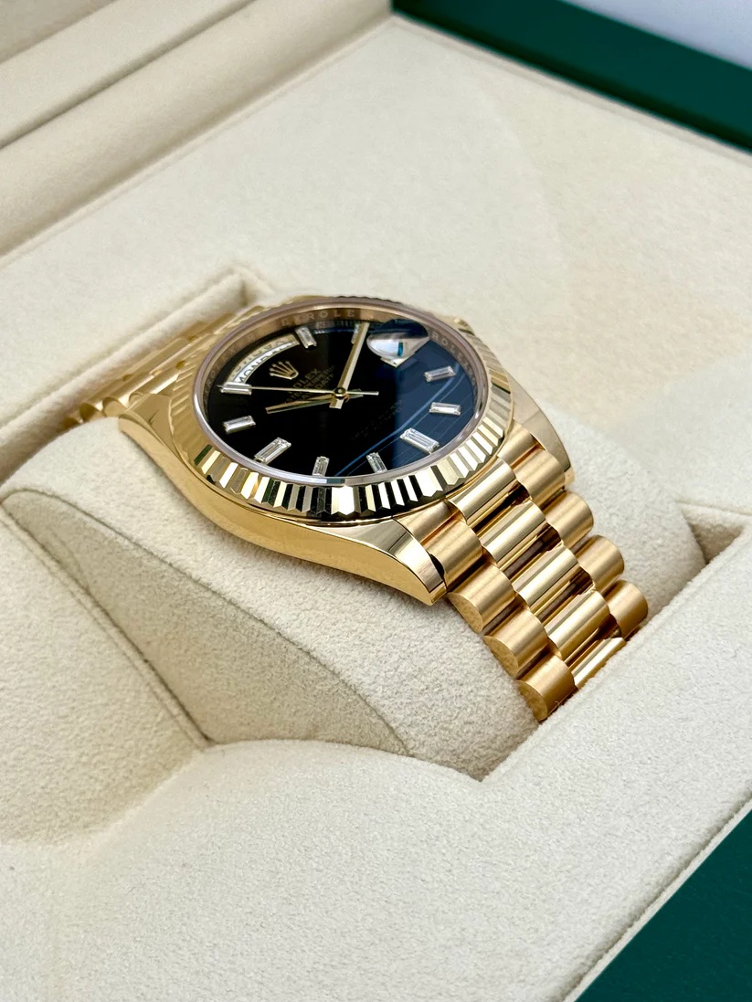【Super Clone】ROLEX Yellow Gold President Day Date 40mm Onyx Diamond Dial - 228238