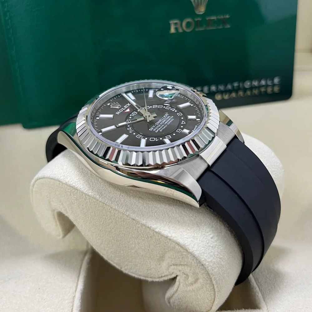 【Super Clone】ROLEX  Sky-Dweller 42mm White Gold Black Dial Oysterflex - 336239