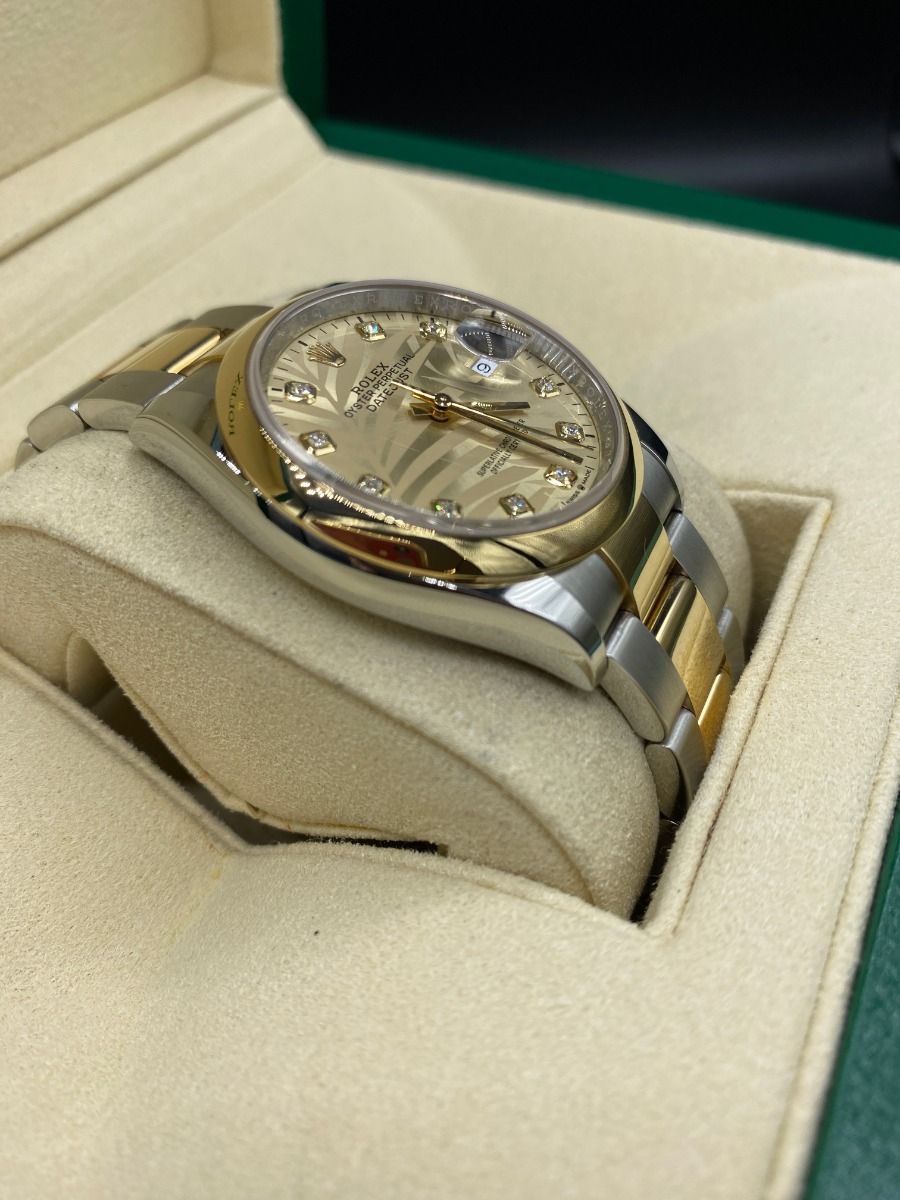 【Super Clone】ROLEX  Datejust 36mm 126203 Golden Palm Dial Domed Bezel Oyster Bracelet