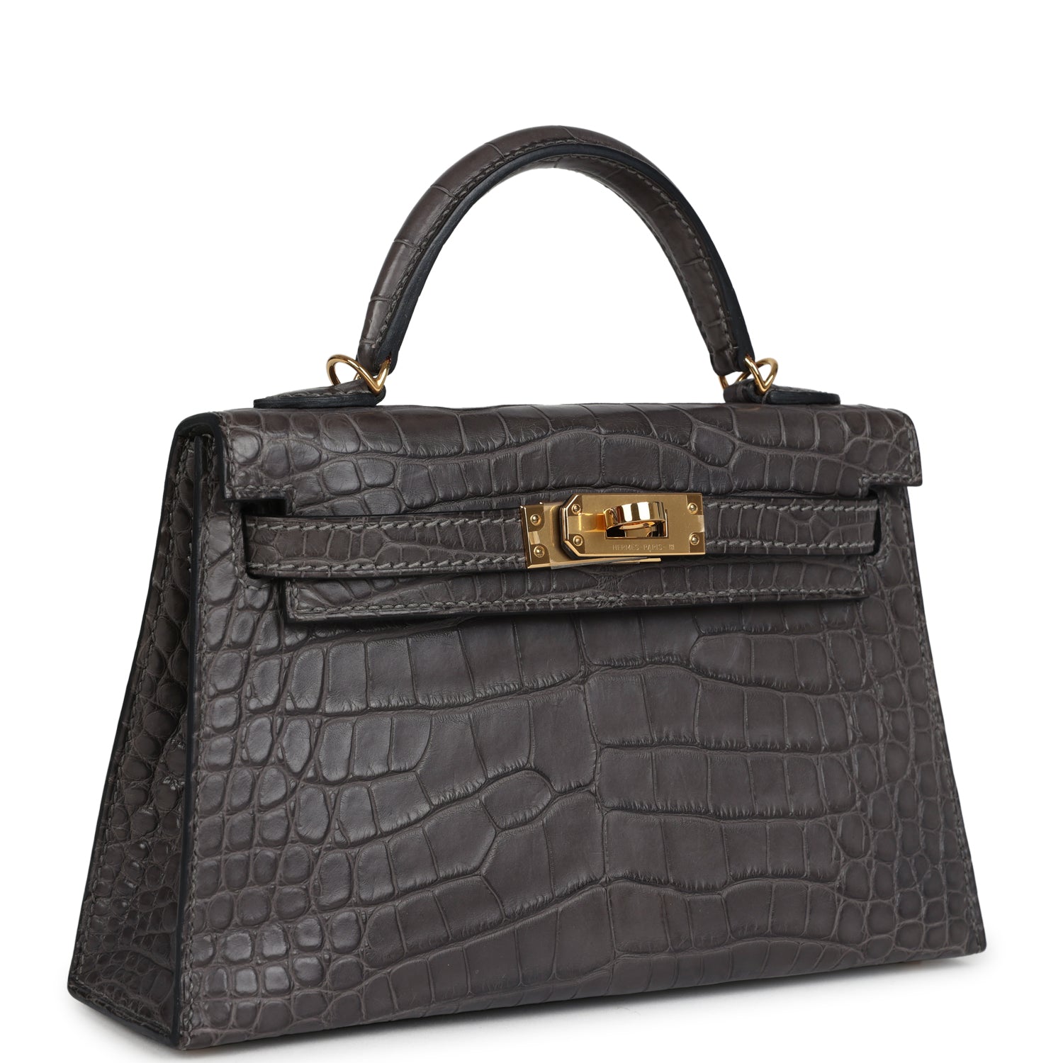 Hermes Kelly Sellier 20 Graphite Matte Alligator Gold Hardware