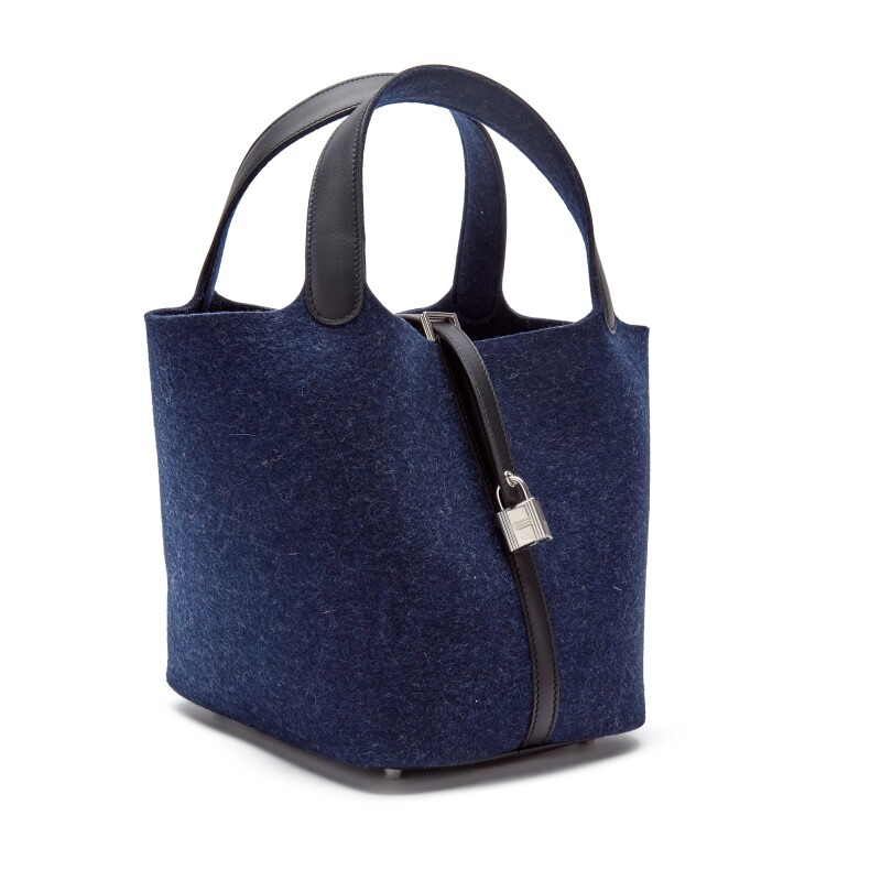 Hermès Blue Nuit Feutre Wool and Black Swift Picotin Lock 22 Palladium Hardware