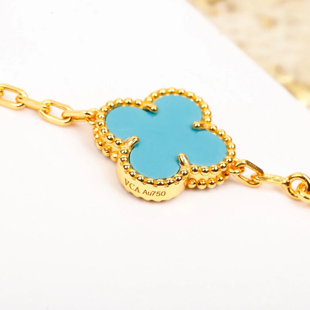 Regalia jewelryCLOVER 5 MOTIF TURQUOISE DIAMOND GOLD BRACELET