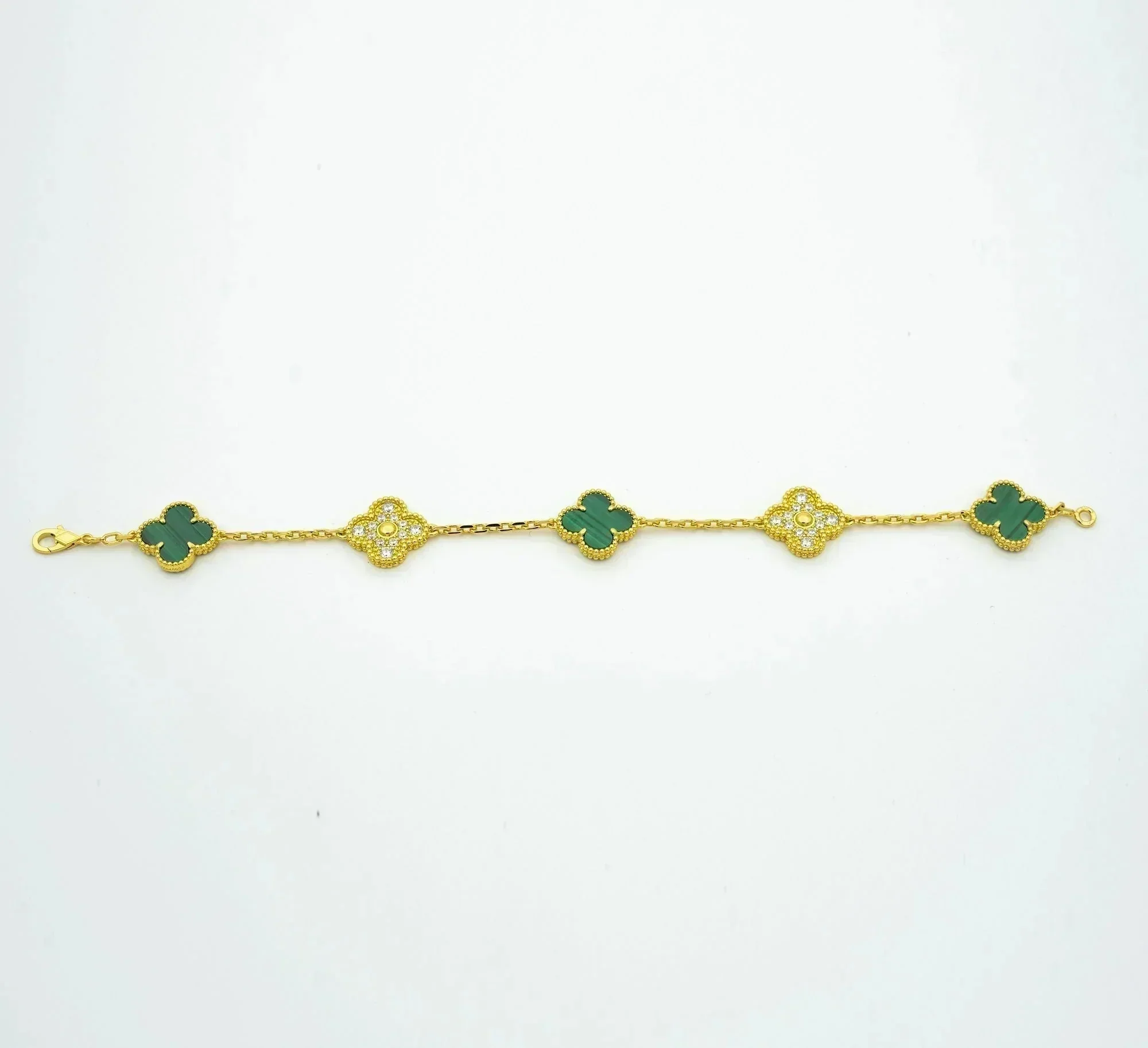 Regalia jewelryCLOVER  5 MOTIF MALACHITE DIAMOND BRACELET