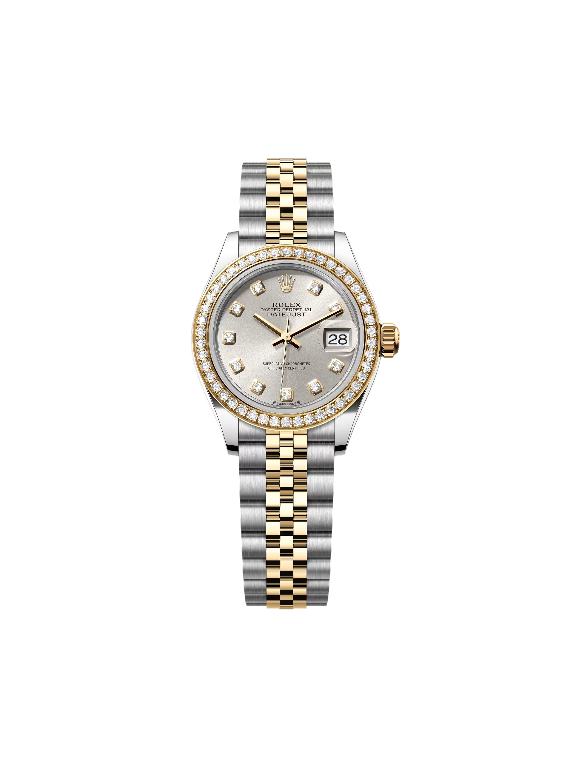 【Super Clone】ROLEX Lady-Datejust 28mm 279383RBR Silver Diamond Dial Yellow Rolesor Oyster Bracelet