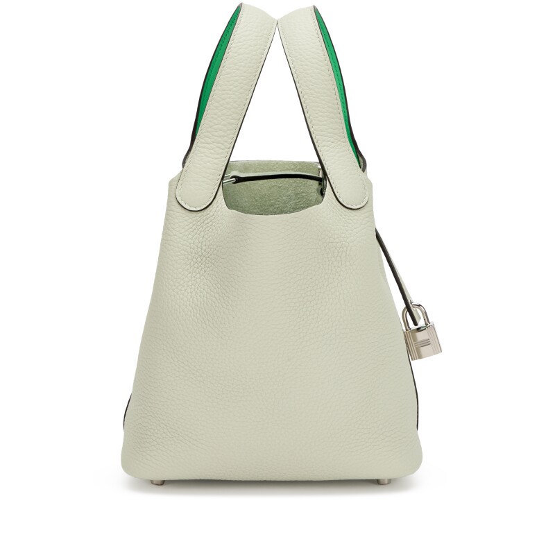 Hermès Gris Neve Clemence and Vert Comics Swift Picotin Lock 18 Palladium Hardware