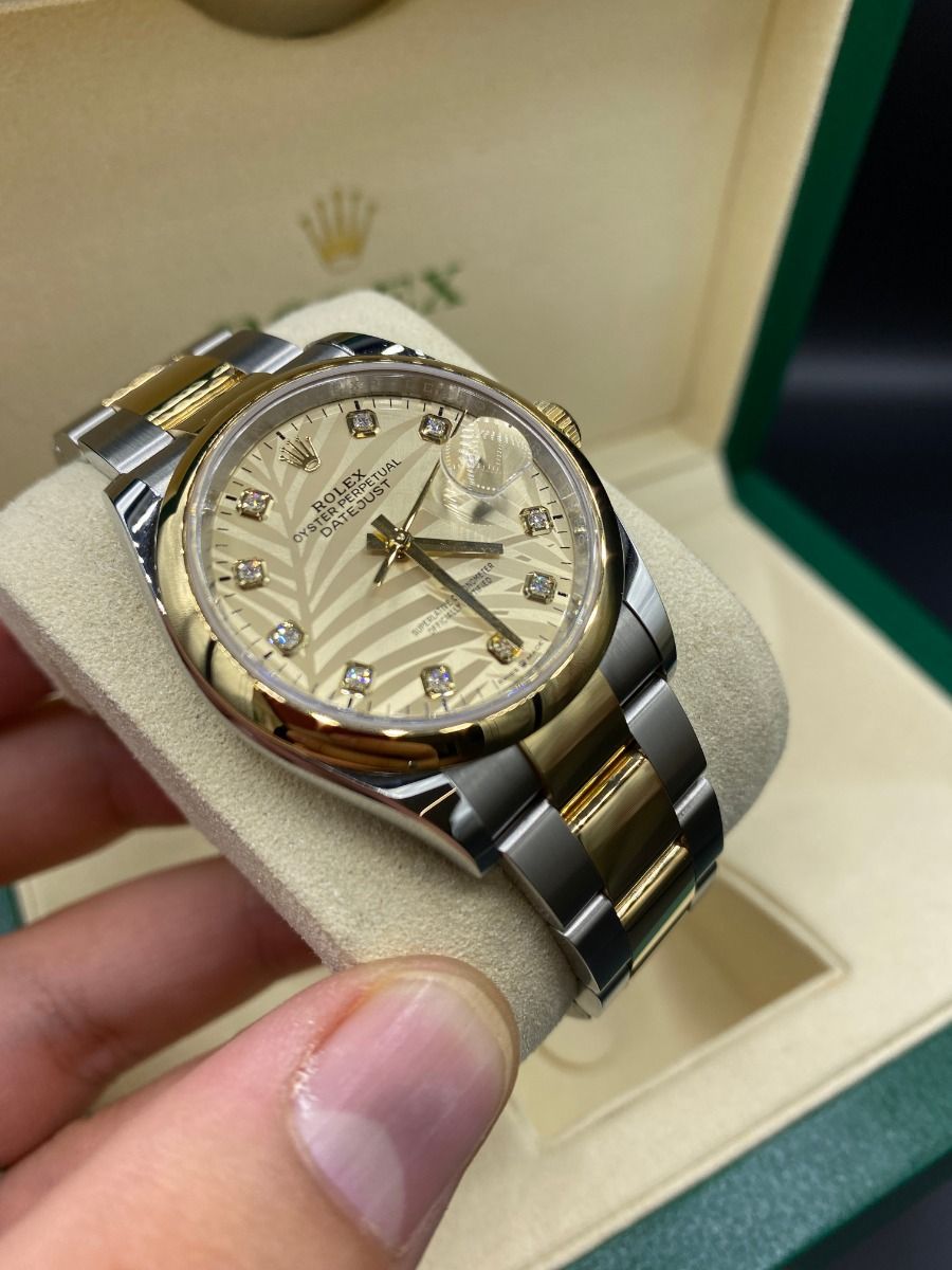 【Super Clone】ROLEX  Datejust 36mm 126203 Golden Palm Dial Domed Bezel Oyster Bracelet