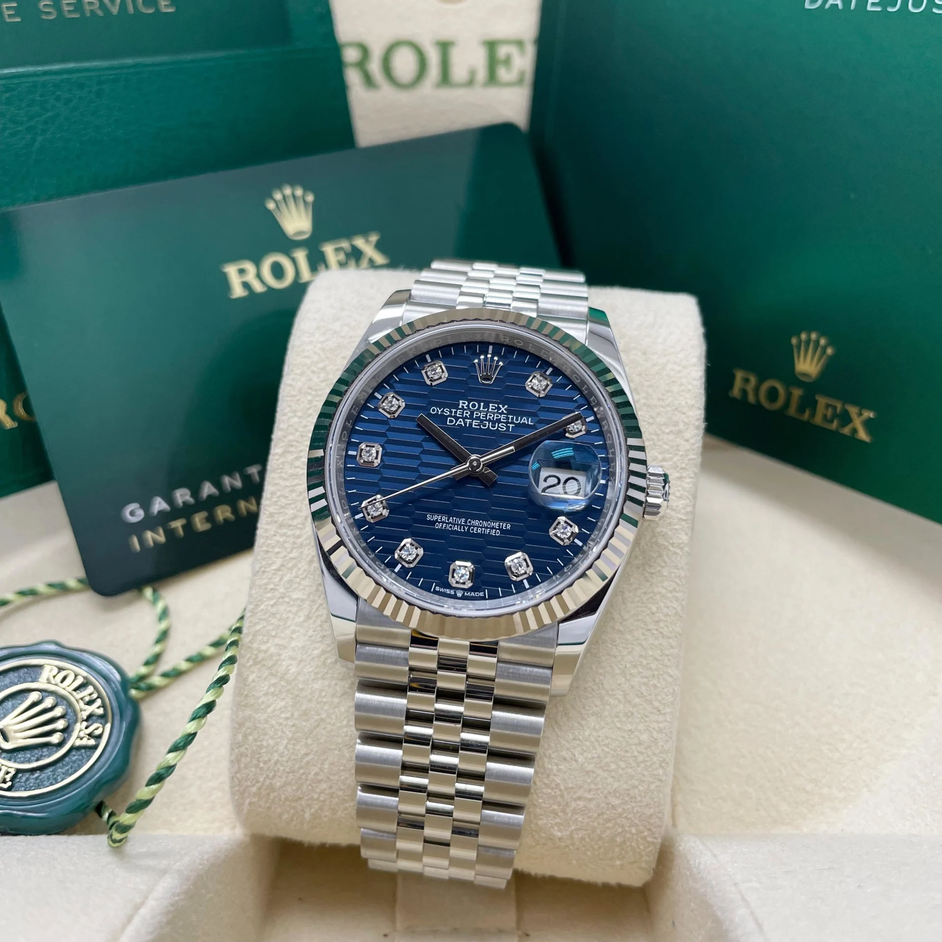 【Super Clone】ROLEX  Datejust 36mm 126234 Blue Fluted Motif Diamond Dial Jubilee Bracelet Watch