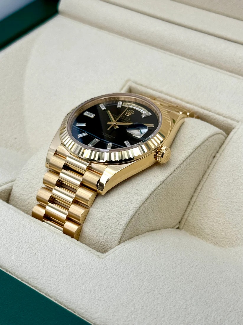【Super Clone】ROLEX Yellow Gold President Day Date 40mm Onyx Diamond Dial - 228238