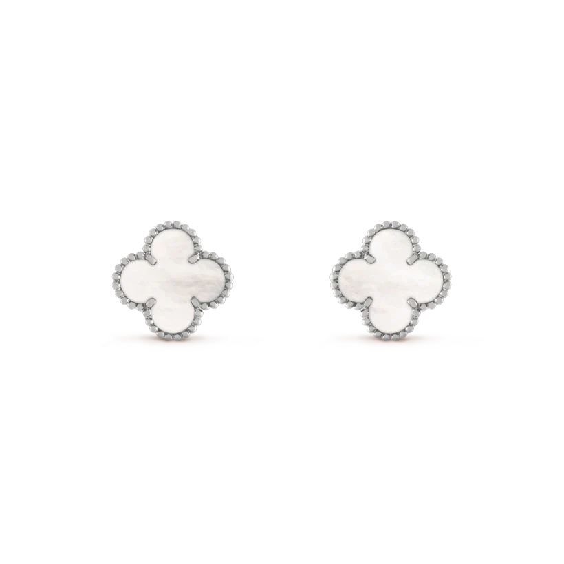 Regalia jewelryCLOVER MEDIUM 1 MOTIFS  WHITE MOP EARRINGS SILVER