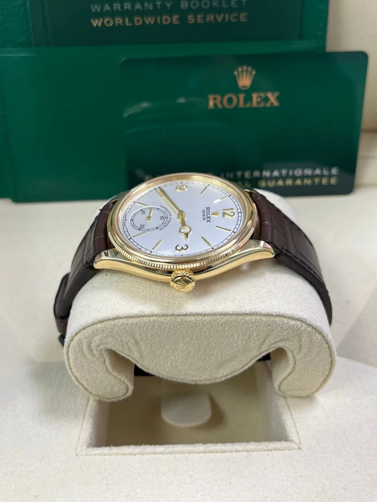 【Super Clone】ROLEX 1908 Yellow Gold White Dial Brown Alligator Strap - 52508-0006