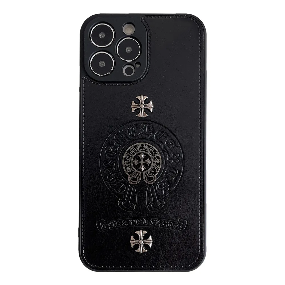 Chrome Hearts Black luxury leather iphone Case
