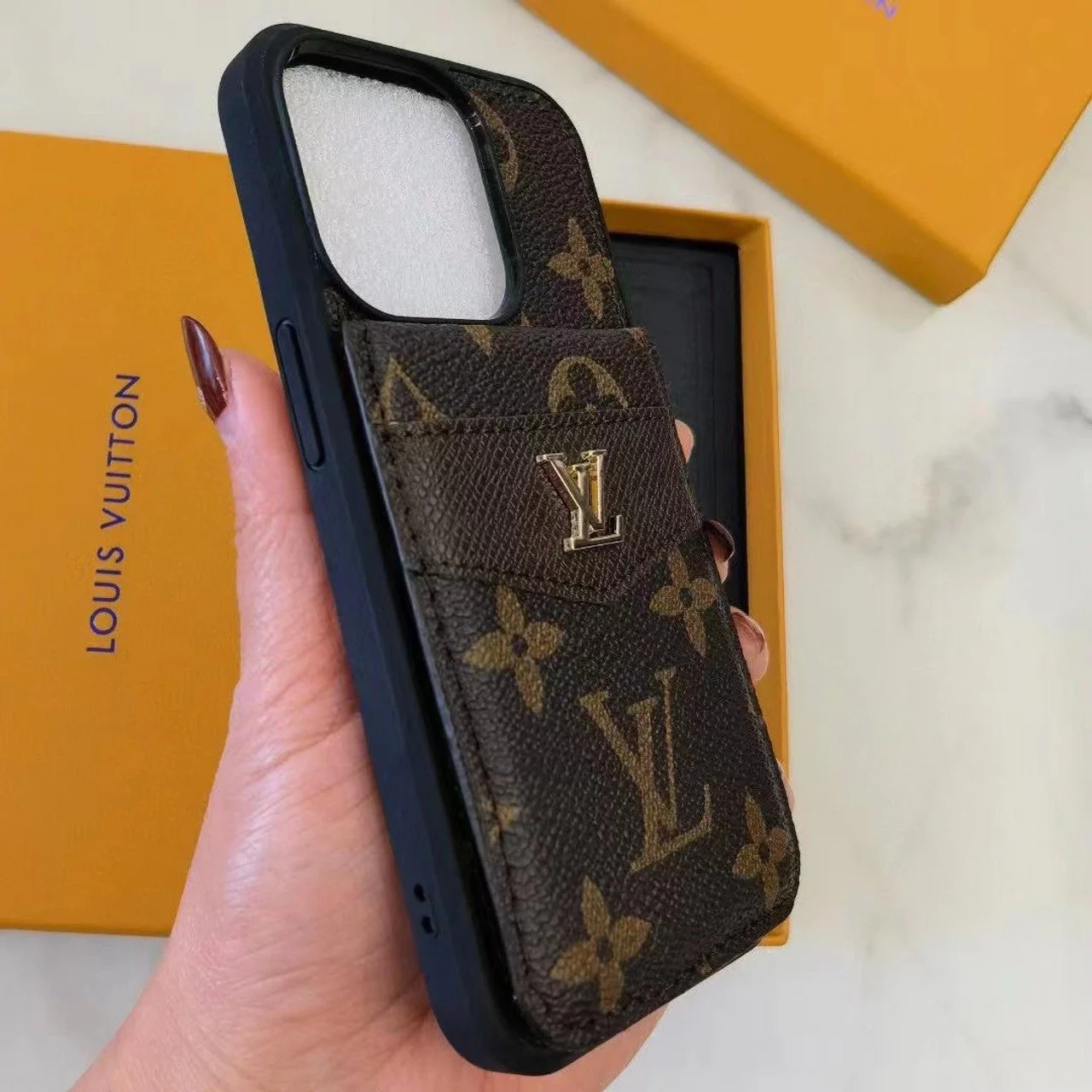 Luxury LV Monogram Wallet iPhone Case with Card Holder