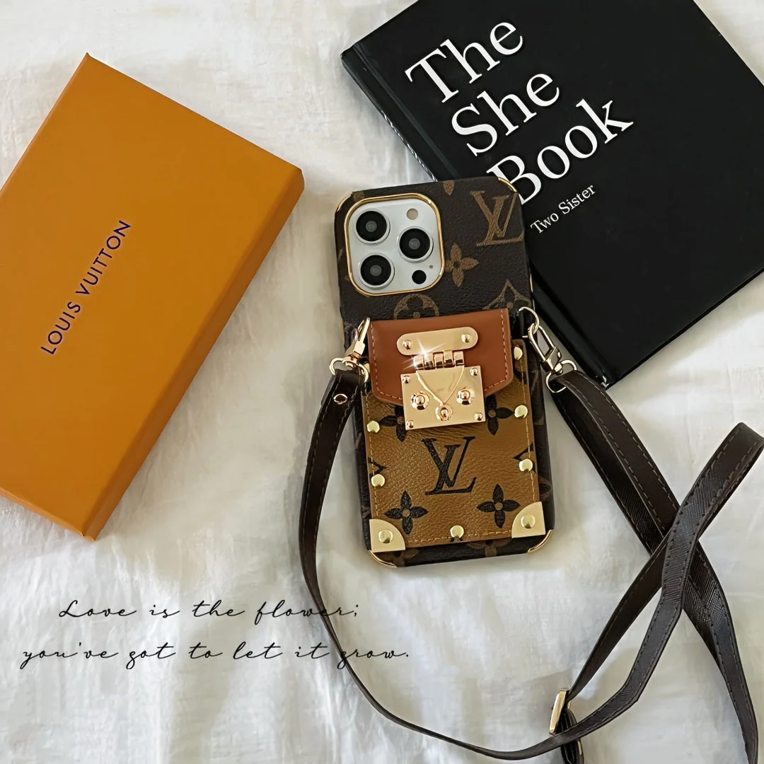 Stylish LV iPhone Case with Card Holder & Crossbody Strap