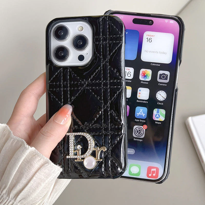 Luxury Black Monogram CD Leather iPhone Case