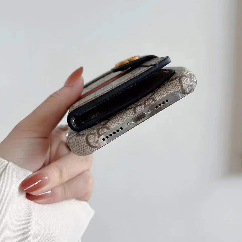 GG iPhone Case With Wallet And Crossbody Strap Brown