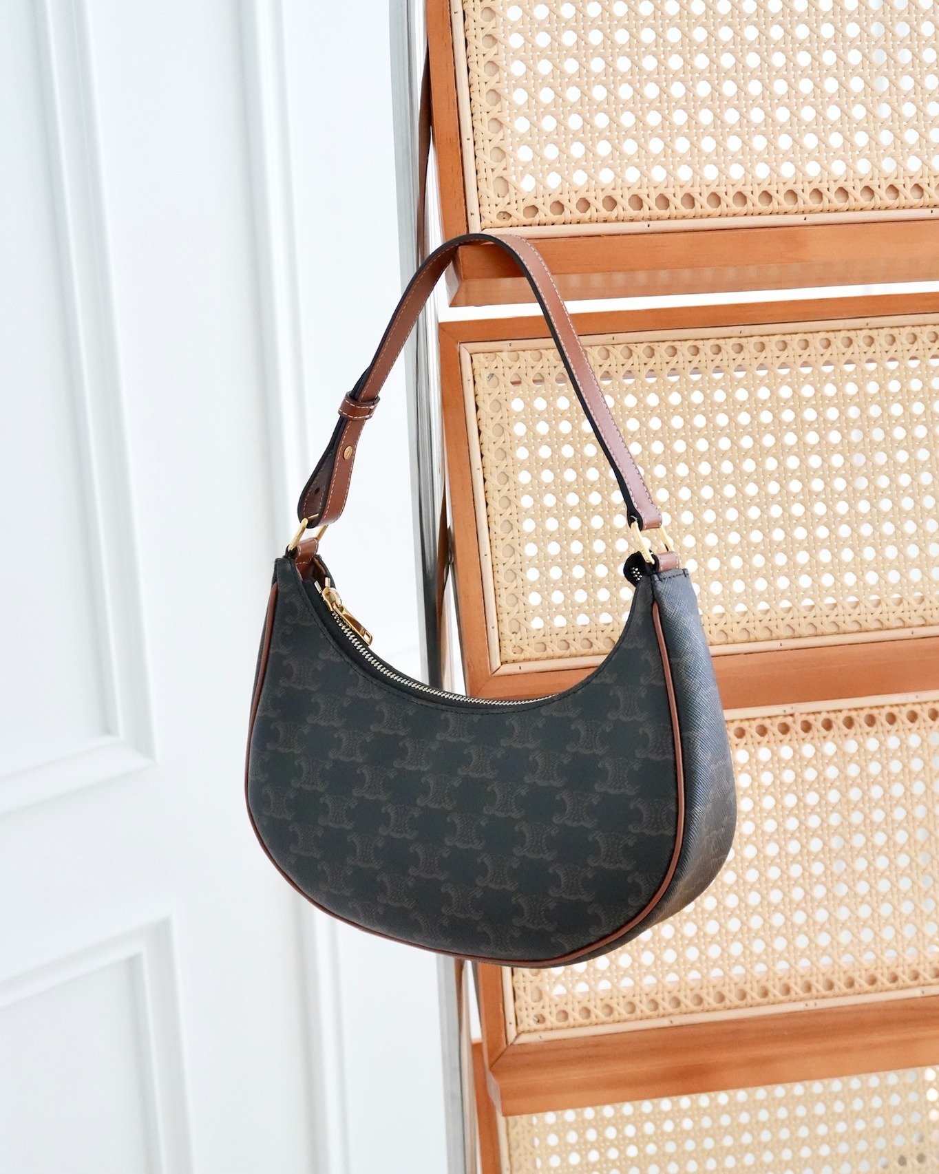 Celine Ava Bag In Triomphe Canvas Calfskin Tan