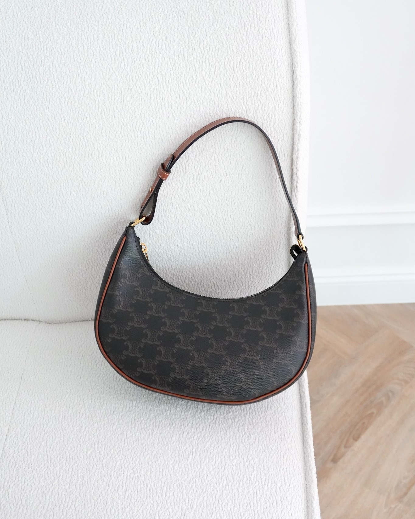 Celine Ava Bag In Triomphe Canvas Calfskin Tan