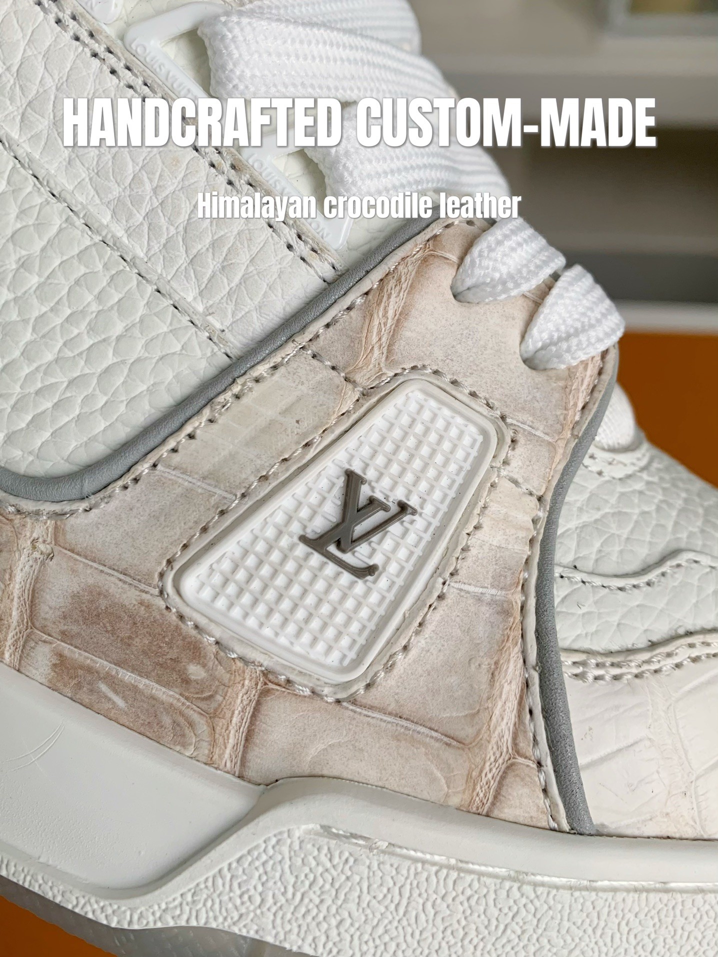 「#3165」【Handmade Custom】Louis Vuitton Himalayan Crocodile Leather Trainer Sneakers