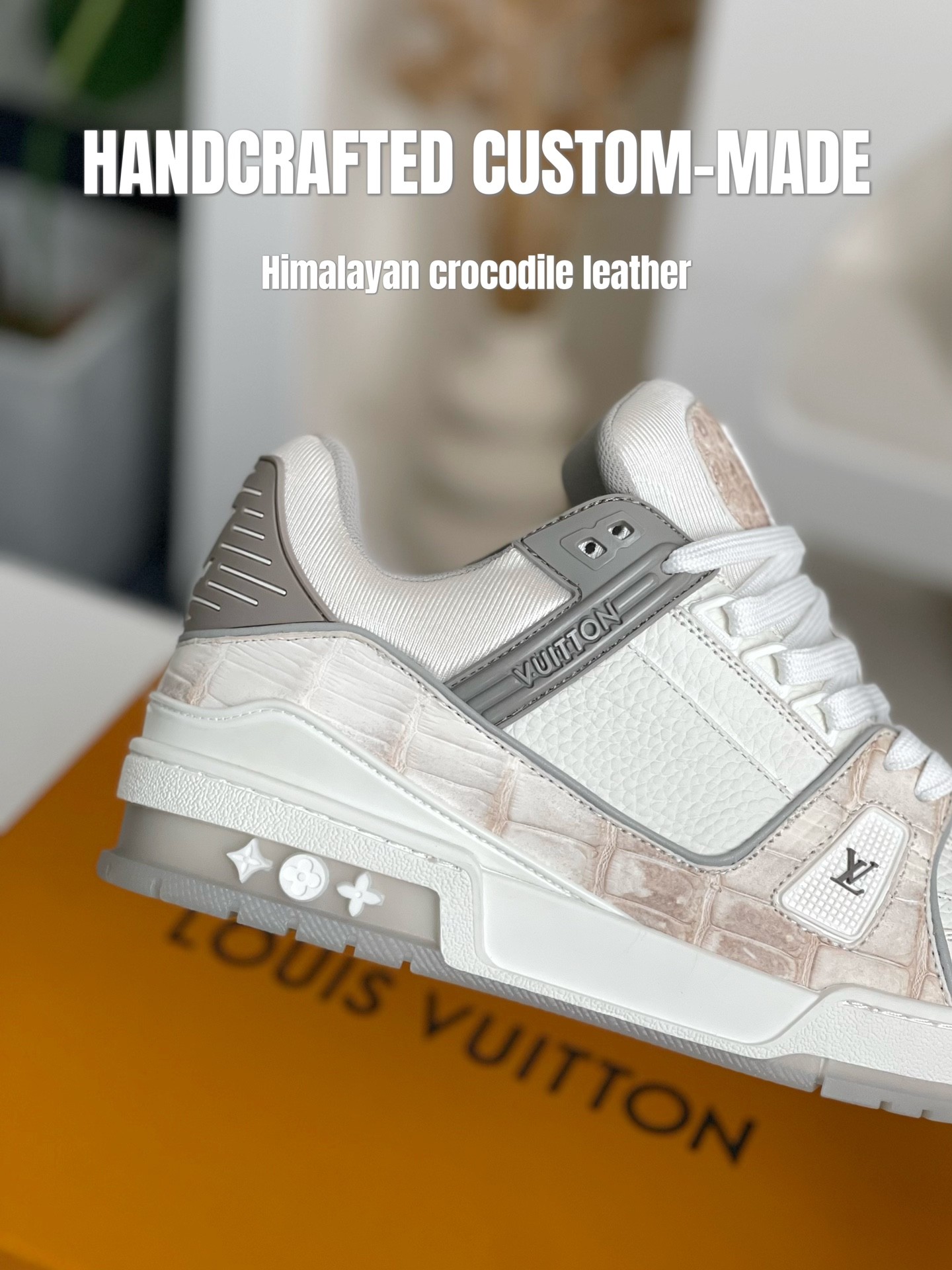 「#3165」【Handmade Custom】Louis Vuitton Himalayan Crocodile Leather Trainer Sneakers