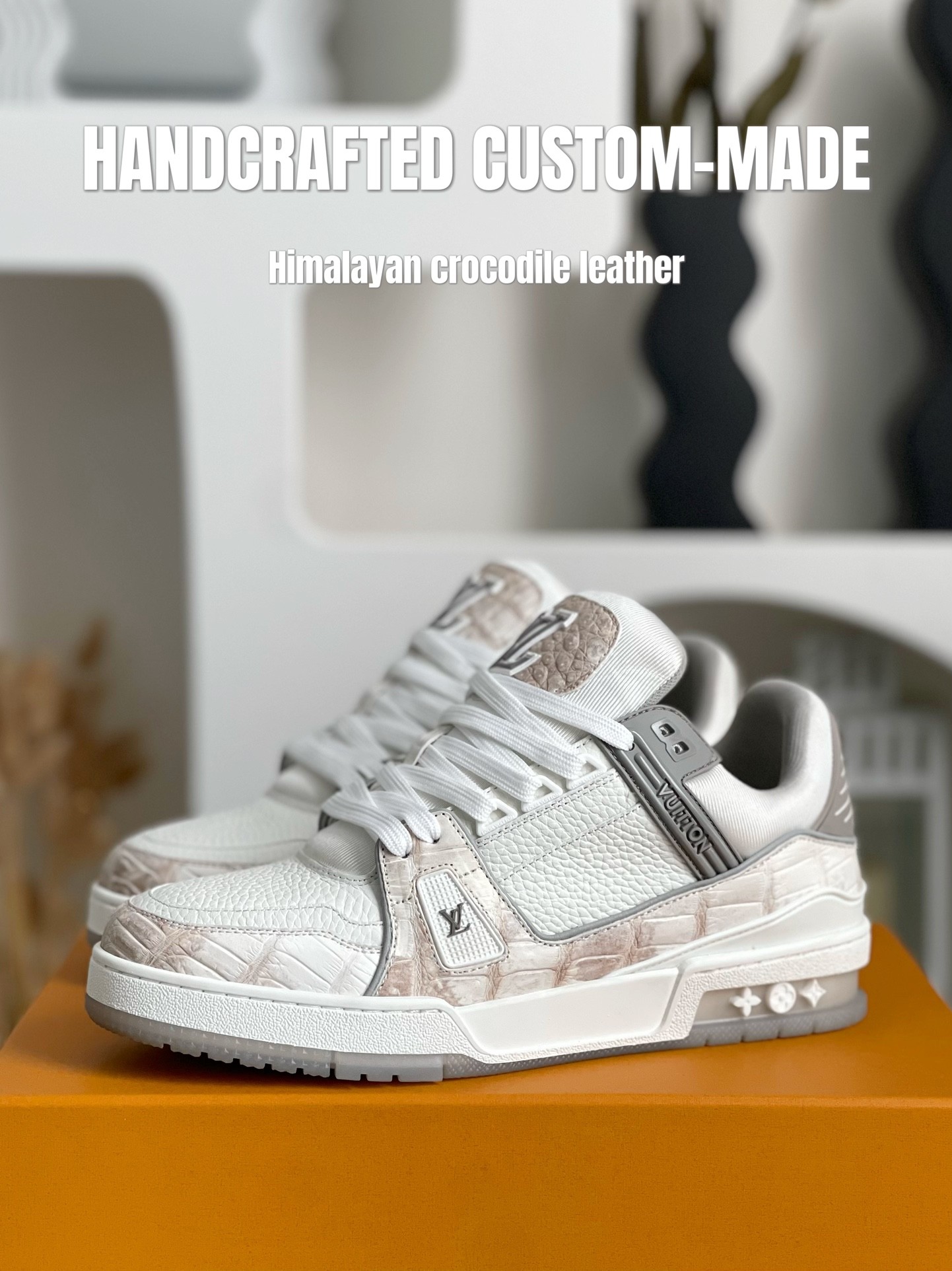 「#3165」【Handmade Custom】Louis Vuitton Himalayan Crocodile Leather Trainer Sneakers