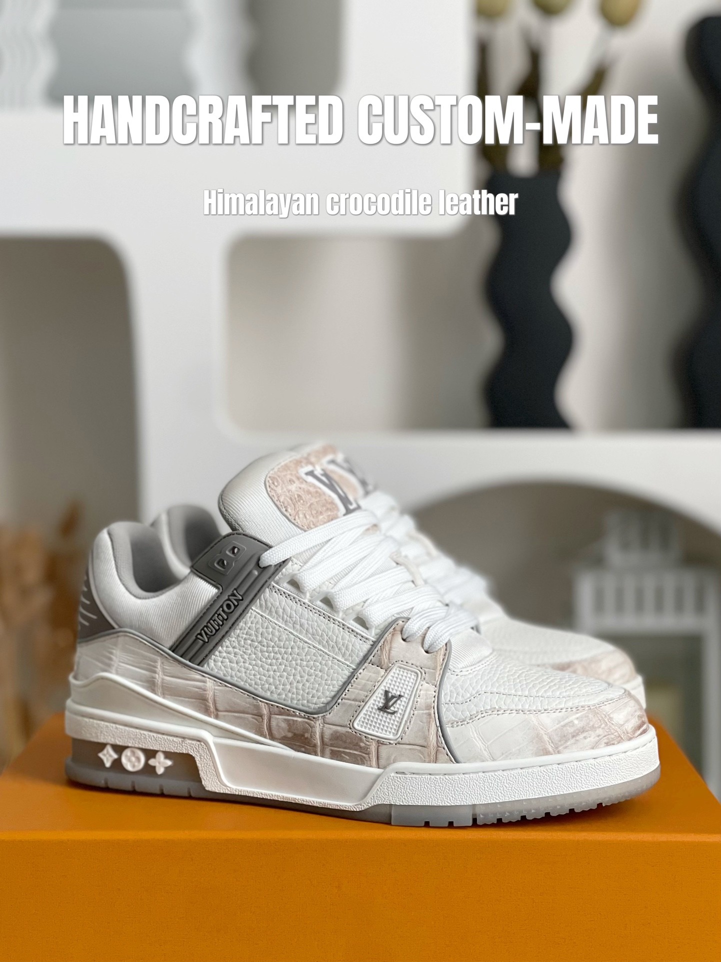「#3165」【Handmade Custom】Louis Vuitton Himalayan Crocodile Leather Trainer Sneakers