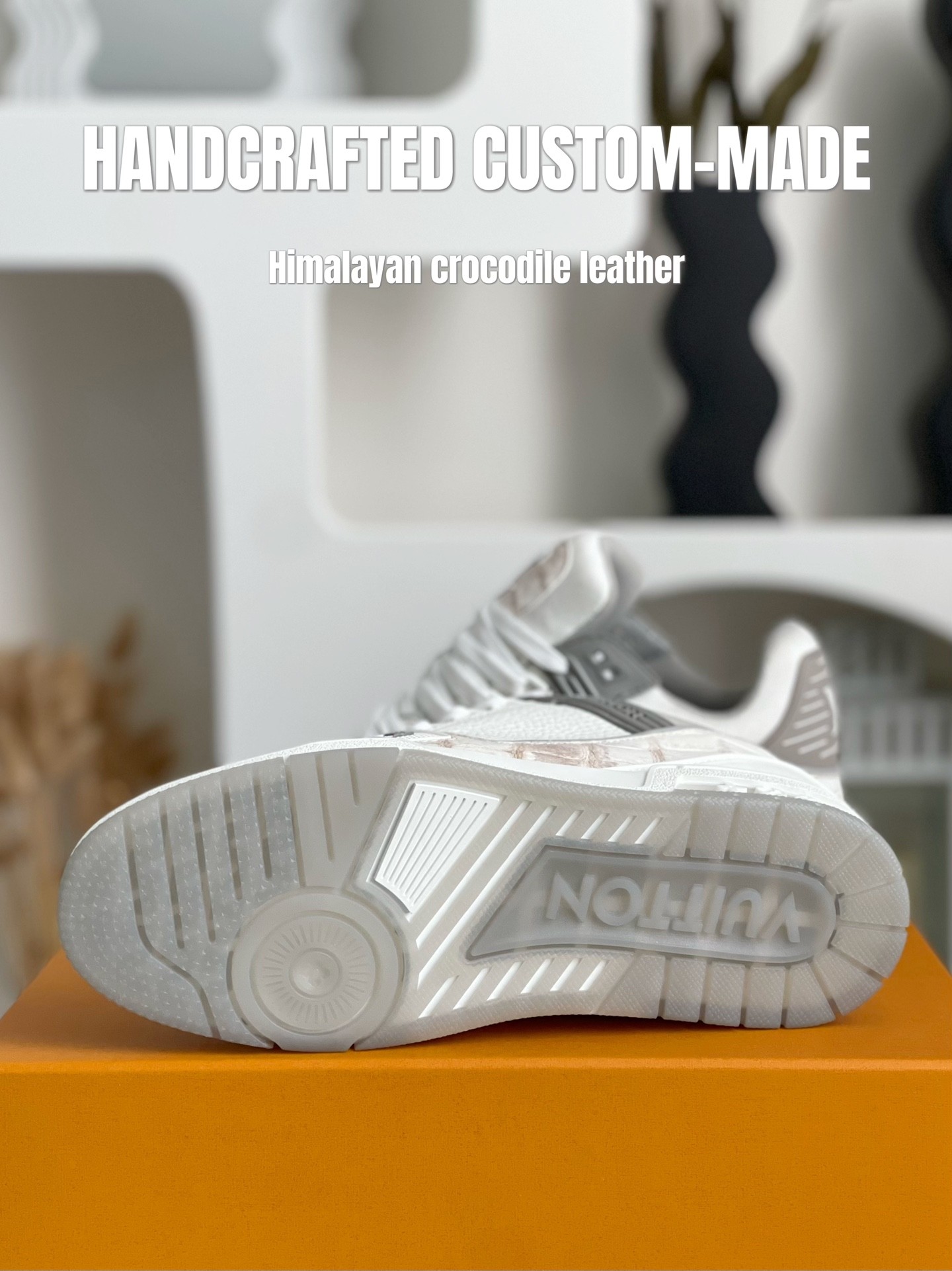 「#3165」【Handmade Custom】Louis Vuitton Himalayan Crocodile Leather Trainer Sneakers